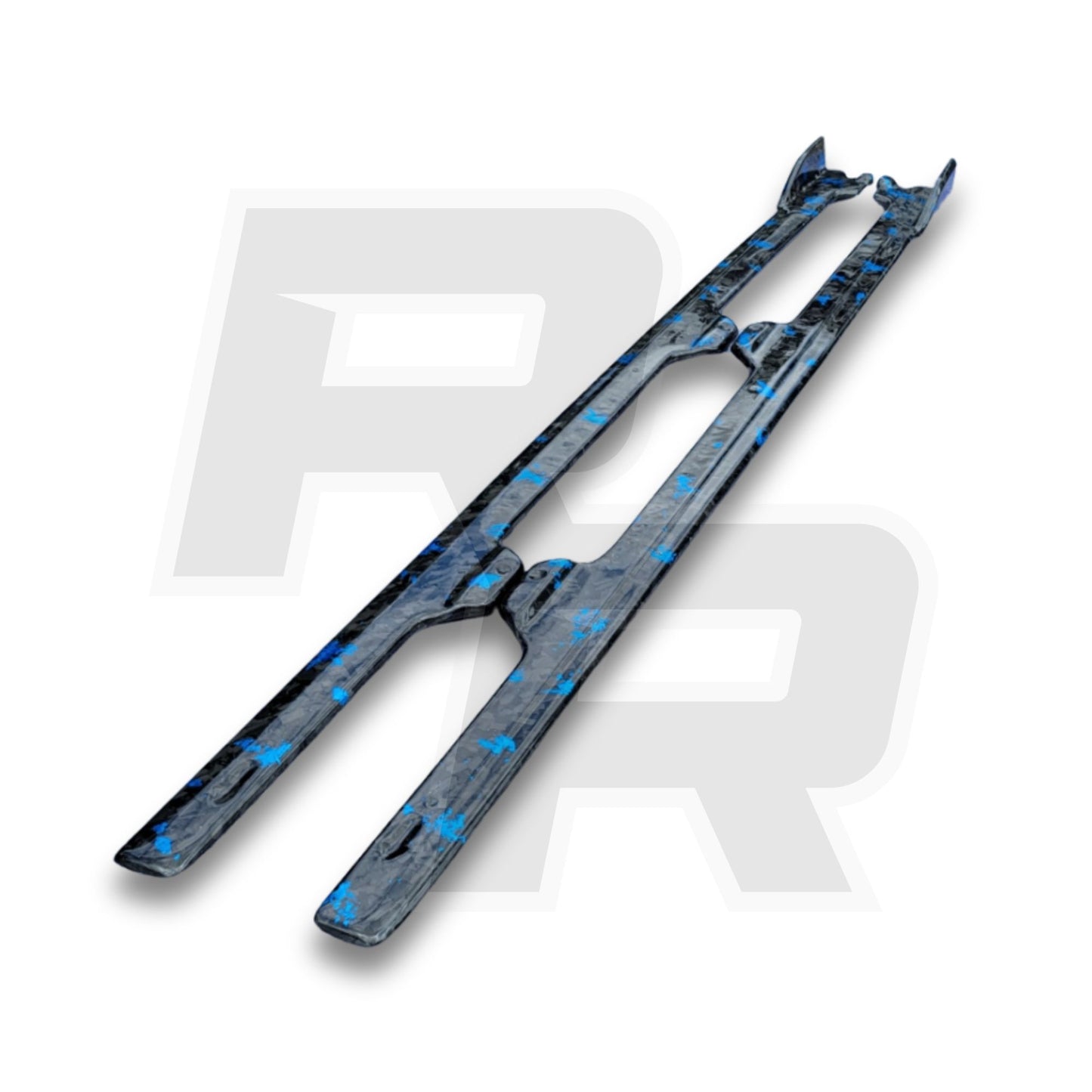 Two blue forged carbon fiber side skirts from road rush
