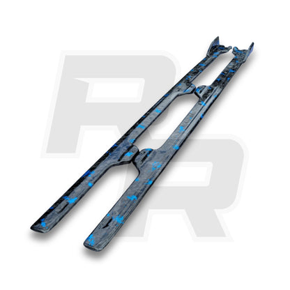 Two blue forged carbon fiber side skirts from road rush